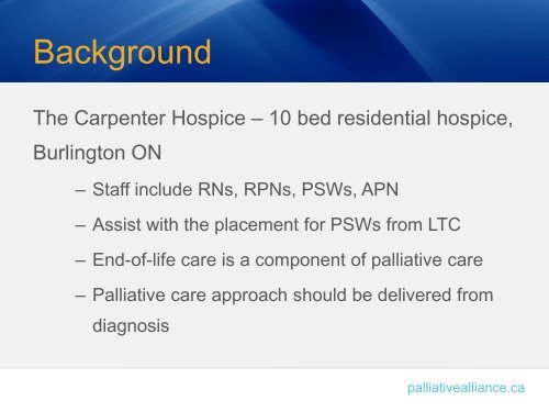 Lessons Learned - Quality Palliative Care in Long Term Care