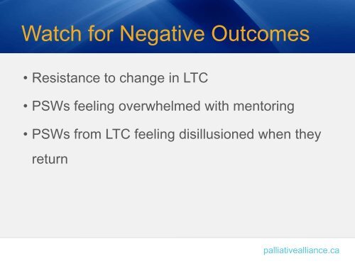 Lessons Learned - Quality Palliative Care in Long Term Care