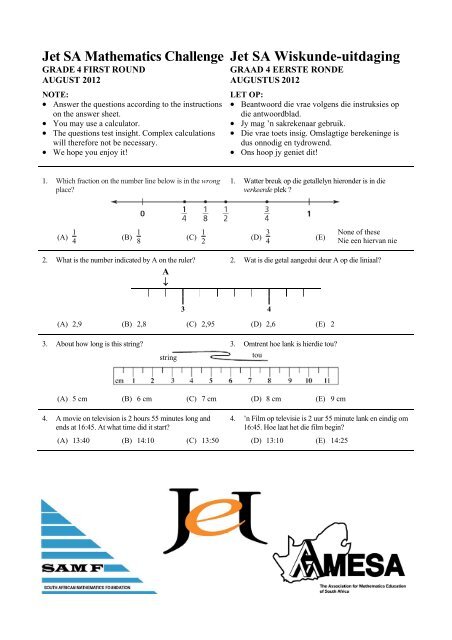 Jet SA Mathematics Challenge Jet SA Wiskunde-uitdaging - AMESA