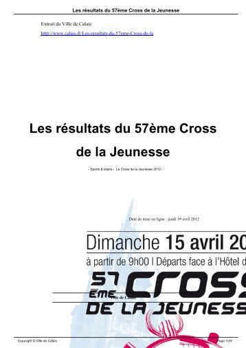 Les rÃ©sultats du 57Ã¨me Cross de la Jeunesse - Ville de Calais