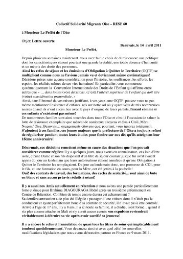 Lettre solennelle prÃ©fet - copie - FÃ©dÃ©ration de l'Oise du PCF