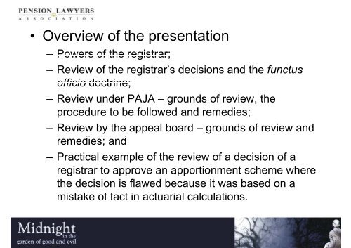review of decisions of decisions of the registrar - Pension Lawyers ...