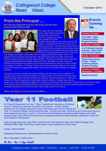 Weekly Newsletter 3 October 2012 - Collingwood College