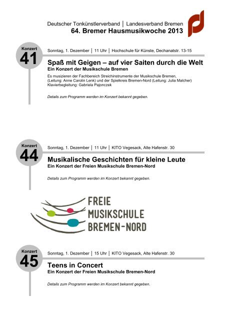 64. Bremer Hausmusikwoche 2013 - Deutscher Tonkünstlerverband ...