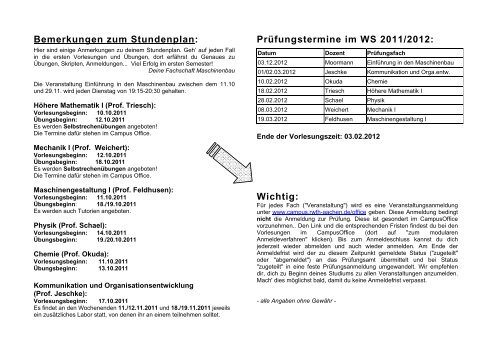 1. Semester WS 11/12 - Fachschaft Maschinenbau