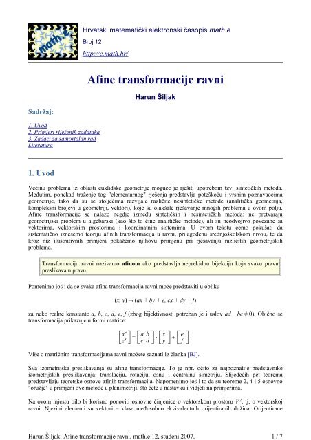 Afine transformacije ravni - Math.e