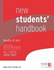 2006/2007 New Students' Handbook - Faculty of Arts - York University