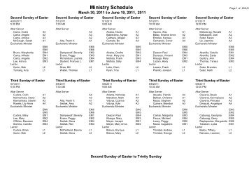 Ministry Schedule