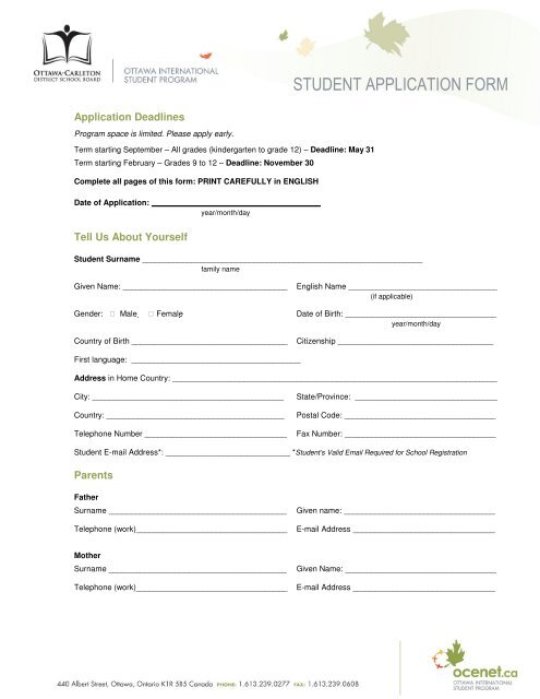 STUDENT APPLICATION FORM - OISP International Student Program
