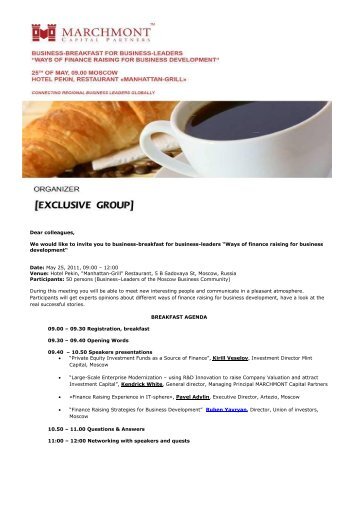 Dear colleagues, We would like to invite you to business-breakfast ...