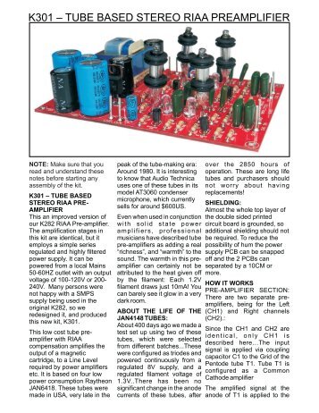 k301 â tube based stereo riaa preamplifier - Oatley Electronics