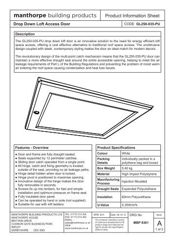 GL250-035-PU Loft Access Door Product Information Sheet.indd
