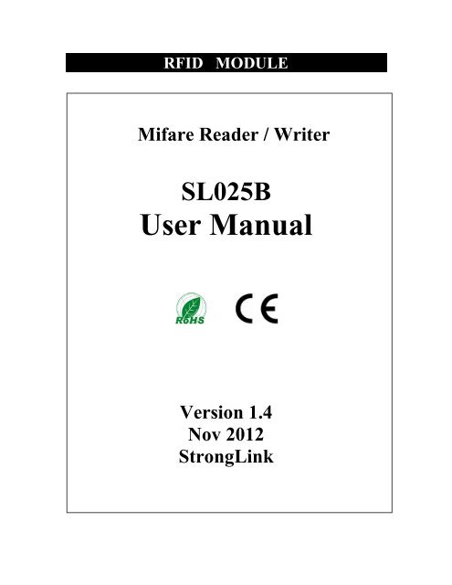RS232 Mifare Reader - SL025B User Manual - StrongLink