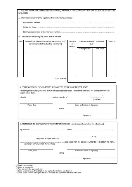 EUROPEAN UNION VAT AND/OR EXCISE DUTY EXEMPTION ...