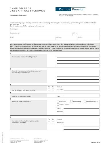 ANMELDELSE AF VISSE KRITISKE SYGDOMME - Danica Pension