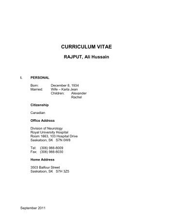 CURRICULUM VITAE RAJPUT, Ali Hussain - College of Medicine ...