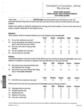 KOOS Knee Survey - Orthopaedic Surgery - University of California ...