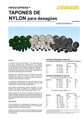 Tapones expansibles nylon I.D. 0,5" - 6" - Codesol
