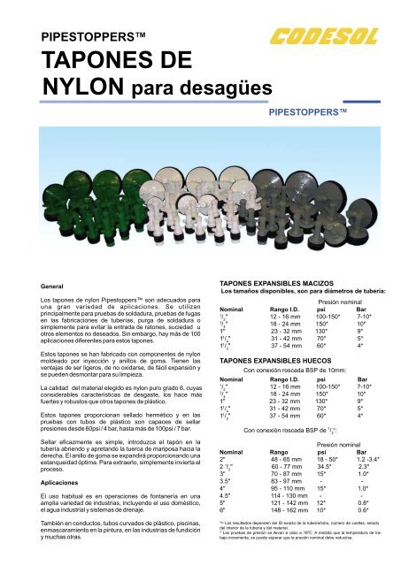 Tapones expansibles nylon I.D. 0,5" - 6" - Codesol