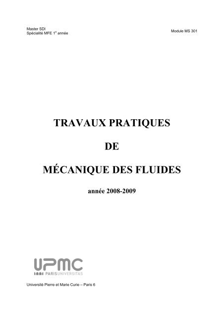 TRAVAUX PRATIQUES DE MÉCANIQUE DES FLUIDES - limsi