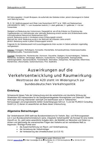 Text der Stellungnahme - BÃ¼rgerinitiative gegen Westtrasse A20/ A22