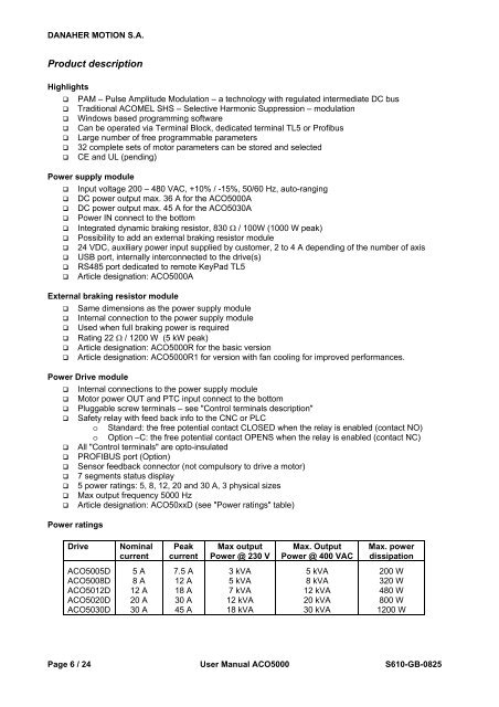 High frequency inverter ACO5000 by ACOMEL USER MANUAL