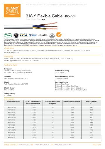 318-Y Flexible Cable H05VV-F - Eland Cables