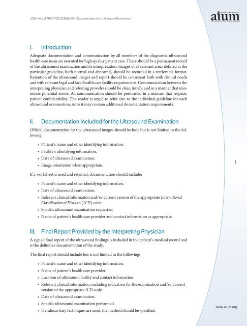 AIUM Practice Guideline for Documentation of an Ultrasound ...