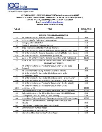 ICC PUBLICATIONS â PRICE LIST (UPDATED Effective ... - ICC India