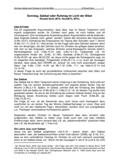 Sonntag Sabbat Oder Ruhetag Im Licht Der Bibel