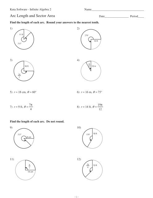 Arc Length and Sector Area Worksheet