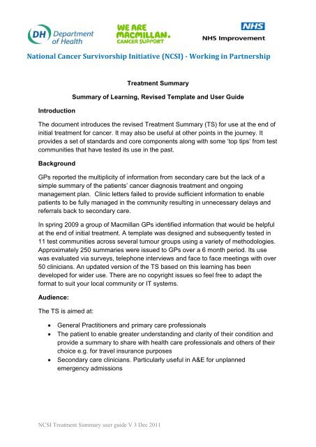 Treatment Record Summary â User Guide - National Cancer ...