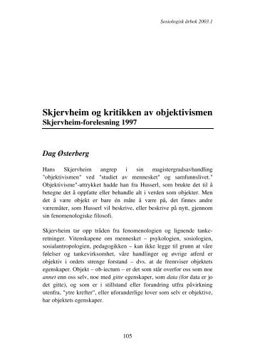 Skjervheim og kritikken av objektivismen - Sosiologisk Ã¥rbok
