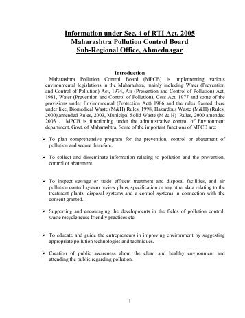 Information under Sec. 4 of RTI Act, 2005 Maharashtra Pollution ...