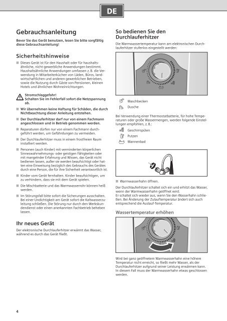 Montage- und Gebrauchsanweisung Durchlauferhitzer - Dimplex