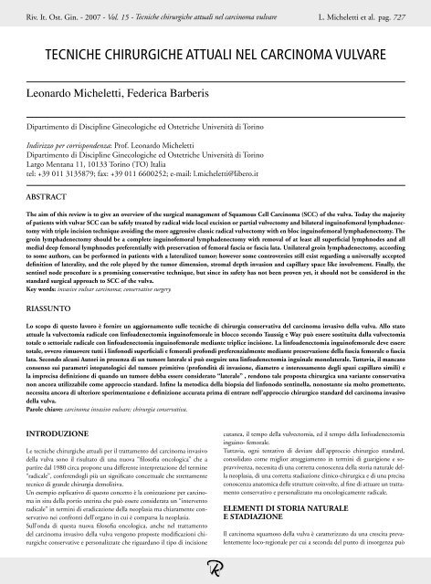 tecniche chirurgiche attuali nel carcinoma vulvare - MNL Publimed