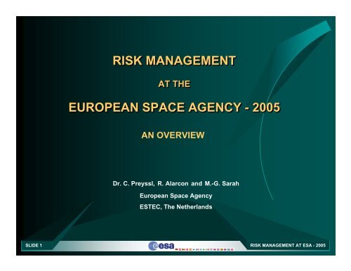 risk management european space agency - NASA Risk ...