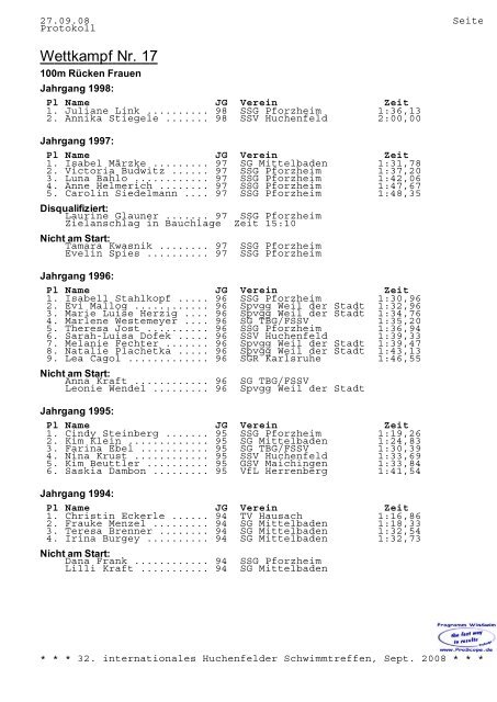 Schwimm-Sport-Verein Huchenfeld eV - SSV Huchenfeld