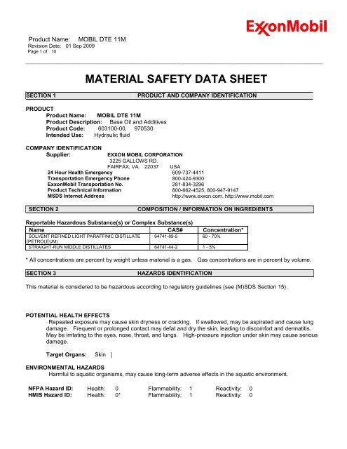 Dte 11m Material Safety Data