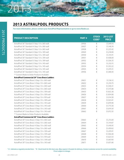 PRICE LIST - Astral Pool USA