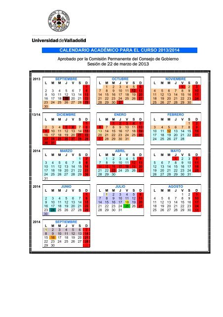 Calendario AcadÃ©mico UVA curso 2013-2014 - Escuela TÃ©cnica ...