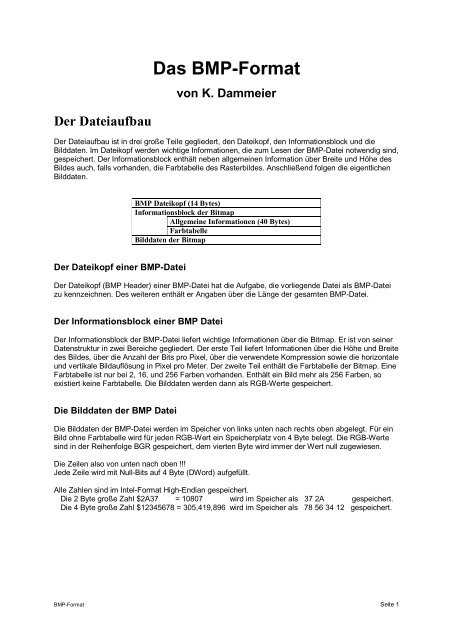 Das Bmp Format Von K Dammeier Der Dateiaufbau