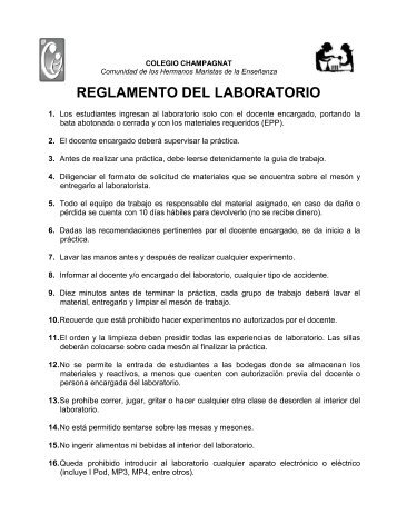 reglamento del laboratorio - Colegio Champagnat de Ibague