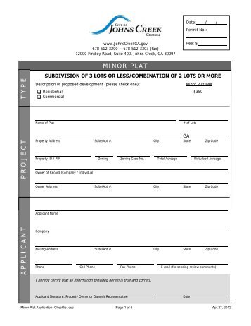 City of Johns Creek Minor Plat Application & Checklist