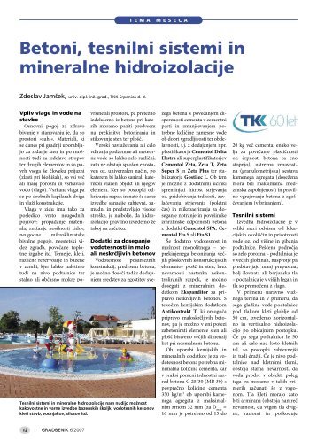 Betoni, tesnilni sistemi in mineralne hidroizolacije - TKK