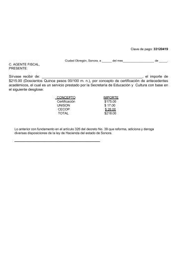 carta y recibos de la agencia Fiscal