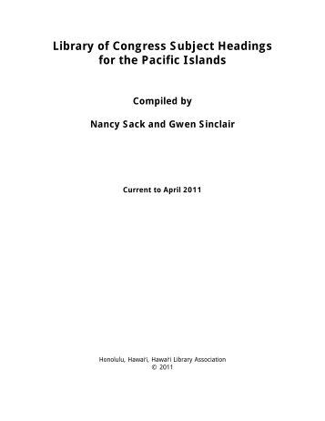 Library of Congress Subject Headings for the Pacific Islands ...