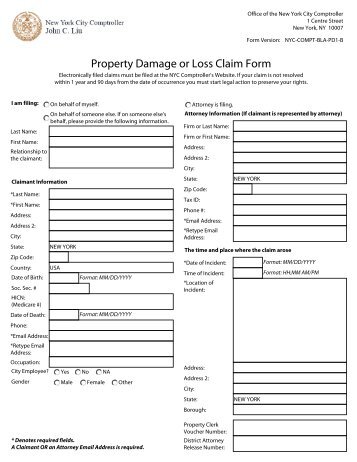 Property Damage or Loss Claim Form - NYC Office of the Comptroller