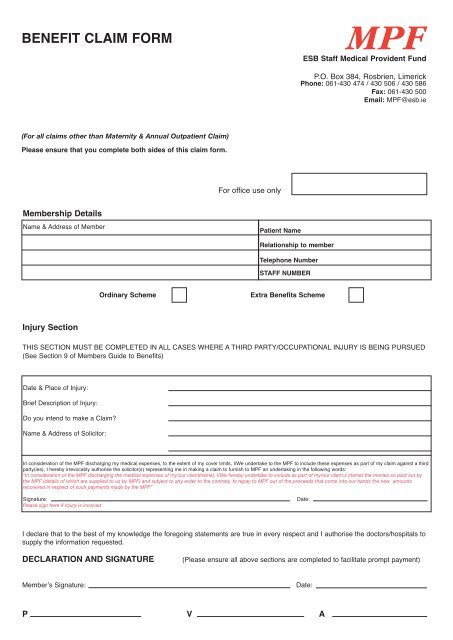 Benefit Claim Form - ESB Retired Staff Homepage