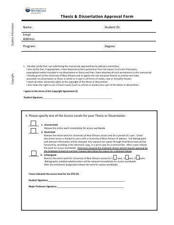 Thesis & Dissertation Approval Form - University of New Orleans